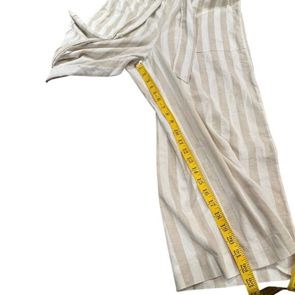 Marine Layer Caroline Pant in Tan/White Stripe‎ Wide Leg Flowy Hemp Size Small - Picture 6 of 11